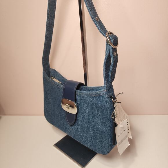 NWT Coach CAK45 Eliza Shoulder Bag In Signature Denim Silver /Indigo - Picture 4 of 8